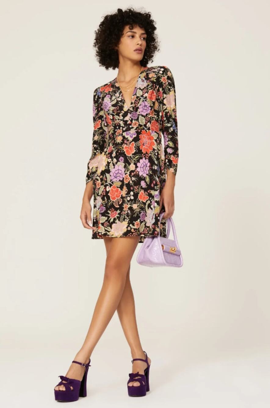 RIXO Jules Black Floral Mini Dress Size XS